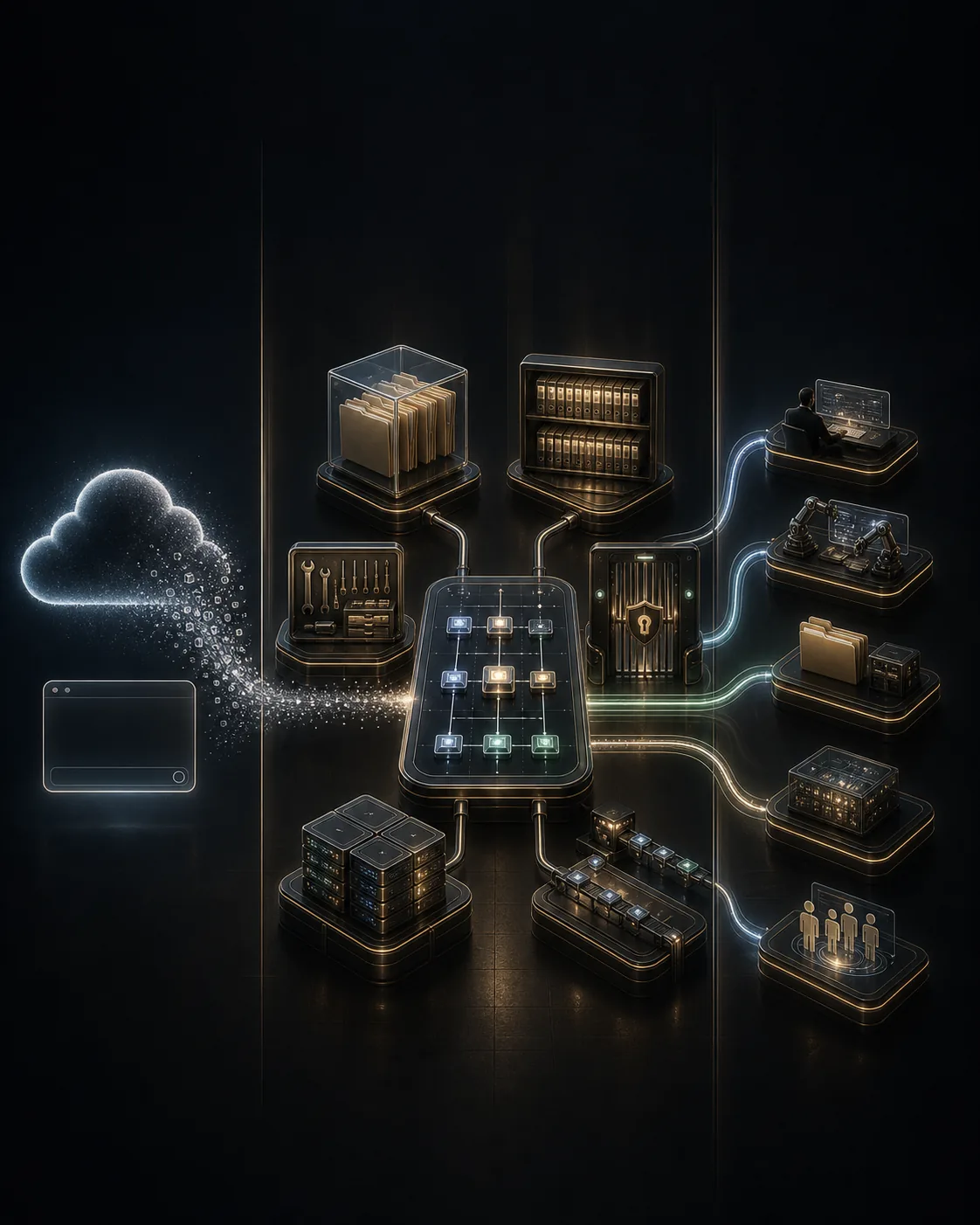 Operating modules connected through a central protocol layer